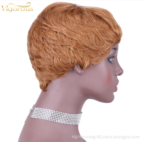 Vigorous Pixie Cut Real Full Machine Brazilian Human Hair For Woman Short Finger Wave Natural Fluffy Wigs